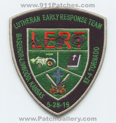 Lutheran Early Response Team LERT Basehor Linwood EF-4 Tornado Patch (Kansas)
Scan By: PatchGallery.com
[b]Patch Made By: 911Patches.com[/b]
Keywords: 5-28-19 ef4 rescue