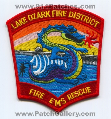 Lake Ozark Fire District Patch (Missouri)
Scan By: PatchGallery.com
Keywords: dist. rescue ems department dept. dragon