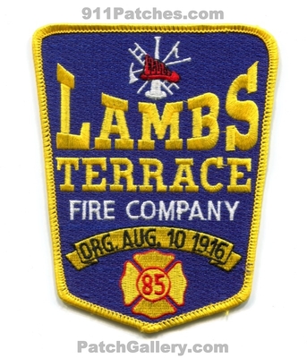 Lambs Terrace Fire Company 85 Patch (New Jersey)
Scan By: PatchGallery.com
Keywords: co. department dept. org. aug. 10 1916