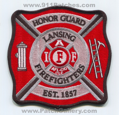 Lansing Firefighters Honor Guard IAFF Patch (Michigan)
Scan By: PatchGallery.com
Keywords: fire department dept. i.a.f.f. local union est. 1857
