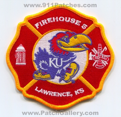 Lawrence Fire Department Station 5 Patch (Kansas)
Scan By: PatchGallery.com
Keywords: dept. company co. firehouse ku university jayhawks