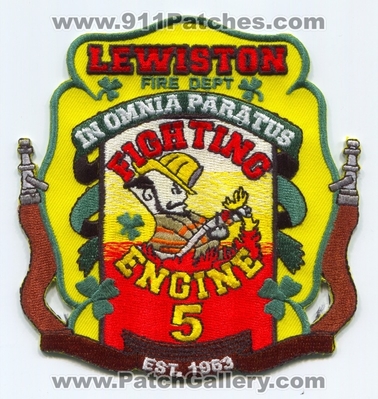 Lewiston Fire Department Engine 5 Patch (Maine)
Scan By: PatchGallery.com
Keywords: Dept. Company Co. Station In Omnia Paratus Fighting Irish Est. 1953