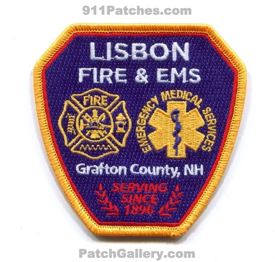 Lisbon Fire and EMS Department Grafton County Patch (New Hampshire)
Scan By: PatchGallery.com
[b]Patch Made By: 911Patches.com[/b]
Keywords: & emergency medical services dept. co. serving since 1896