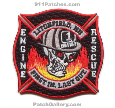 Litchfield Fire Department Company 1 Engine Rescue Patch (New Hampshire)
Scan By: PatchGallery.com
[b]Patch Made By: 911Patches.com[/b]
Keywords: dept. co. number no. #1 station first in last out skull nh