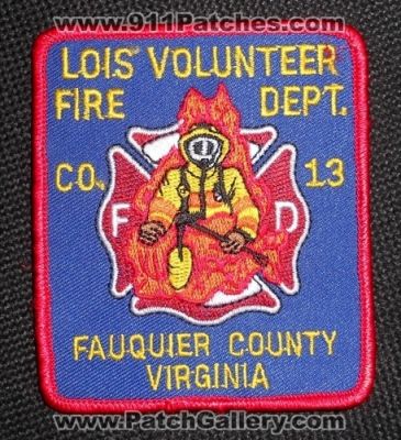 Lois Volunteer Fire Department Company 13 (Virginia)
Thanks to Matthew Marano for this picture.
Keywords: dept. co. fd fauquier county