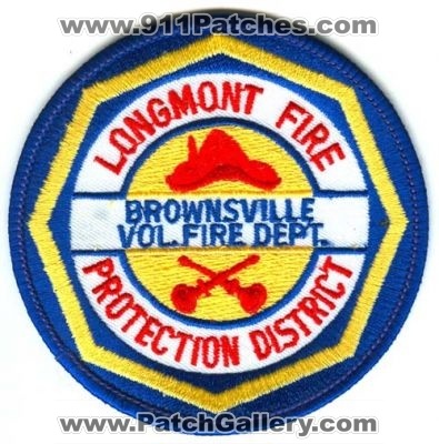 Longmont Fire Protection District Brownsville Vol Fire Dept Patch (Colorado)
[b]Scan From: Our Collection[/b]
Keywords: volunteer department