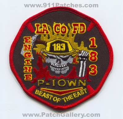 Los Angeles County Fire Department Engine 183 Patch (California)
Scan By: PatchGallery.com
Keywords: lacofd l.a.co.f.d. dept. company co. station p-town beast of the east