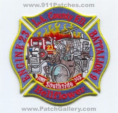 Los Angeles County Fire Department LACoFD Engine 23 Battalion 9 Patch (California)
Scan By: PatchGallery.com
[b]Patch Made By: 911Patches.com[/b]
Keywords: L.A.Co.F.D. Dept. Company Co. Station Bellflower - Southside - 343