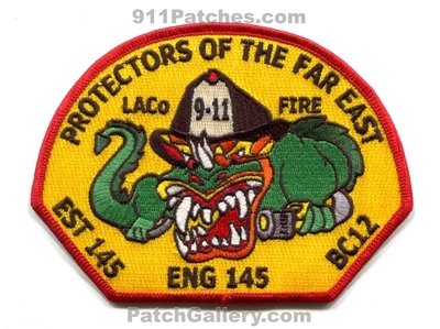 Los Angeles County Fire Department Station 145 Patch (California)
Scan By: PatchGallery.com
Keywords: co. of dept. lacofd l.a.co.f.d. engine battalion chief 12 company co. est eng145 bc12 protectors of the far east dragon