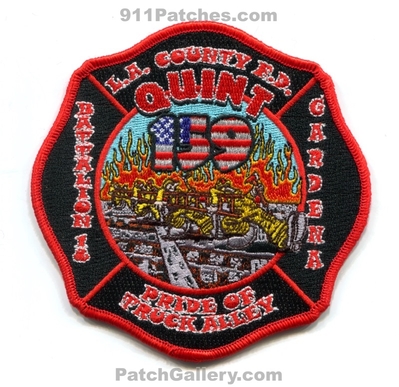 Los Angeles County Fire Department Station 159 Patch (California)
Scan By: PatchGallery.com
Keywords: co. of dept. lacofd l.a.co.f.d. quint battalion chief 18 gardena pride of truck alley company