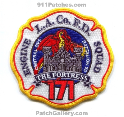 Los Angeles County Fire Department Station 171 Patch (California)
Scan By: PatchGallery.com
Keywords: co. of dept. lacofd l.a.co.f.d. company engine squad battalion 20 central ops the fortress