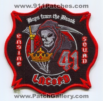 Los Angeles County Fire Department Station 41 Patch (California)
Scan By: PatchGallery.com
Keywords: lacofd l.a.co.f.d. dept. company co. station engine squad boys from the brook