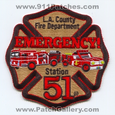 Los Angeles County Fire Department Station 51 Patch (California)
Scan By: PatchGallery.com
Keywords: Co. Dept. LACoFD L.A.Co.F.D. Company Co. TV Show Emergency!