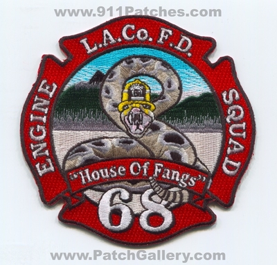 Los Angeles County Fire Department Station 68 Engine Squad Patch (California)
Scan By: PatchGallery.com
Keywords: lacofd l.a.co.f.d. dept. company co. house of fangs rattlesnake