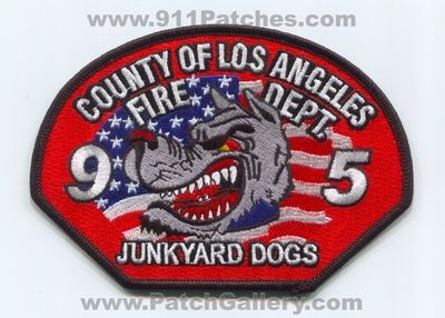 Los Angeles County Fire Department LACoFD Station 95 Patch (California)
Scan By: PatchGallery.com
Keywords: of L.A.Co.F.D. Dept. Company Co. Junkyard Dogs