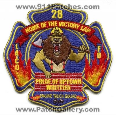 Los Angeles County Fire Department Station 28 (California)
Scan By: PatchGallery.com
Keywords: dept. lacofd l.a.co.f.d. company home of the victory lap pride of uptown whittier engine truck squad