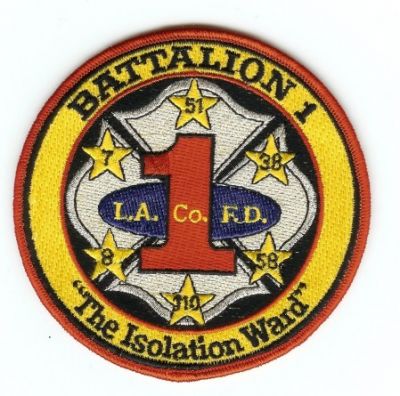 Los Angeles County Fire Battalion 1
Thanks to PaulsFirePatches.com for this scan.
Keywords: california la co fd