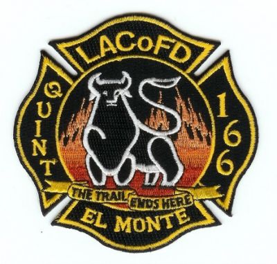 Los Angeles County Fire Quint 166
Thanks to PaulsFirePatches.com for this scan.
Keywords: california el monte la co fd