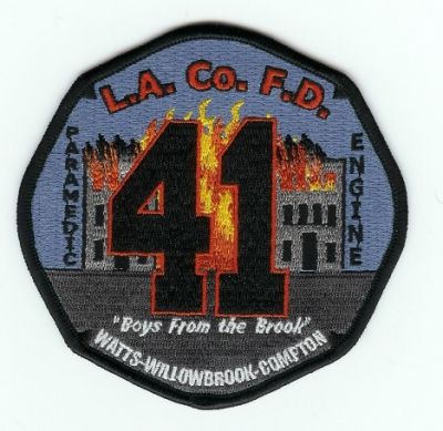 Los Angeles County Fire Station 41
Thanks to PaulsFirePatches.com for this scan.
Keywords: california watts willowbrook compton paramedic engine la co fd