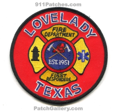 Lovelady Fire Department First Responders Patch (Texas)
Scan By: PatchGallery.com
Keywords: dept. est. 1951