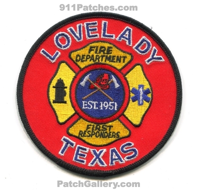 Lovelady Fire Department First Responders Patch (Texas)
Scan By: PatchGallery.com
Keywords: dept. est. 1951