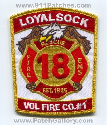 Loyalsock Volunteer Fire Company Number 1 Patch (Pennsylvania)
Scan By: PatchGallery.com
Keywords: vol. co. no. #1 rescue ems department dept. 18 est. 1925
