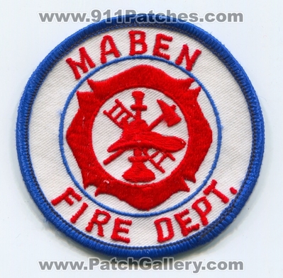 Maben Fire Department Patch (Mississippi)
Scan By: PatchGallery.com
Keywords: dept.