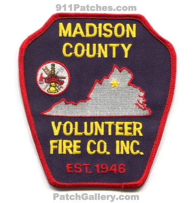 Madison County Volunteer Fire Company Inc Patch (Virginia)
Scan By: PatchGallery.com
Keywords: co. vol. co. inc. department dept. est. 1946