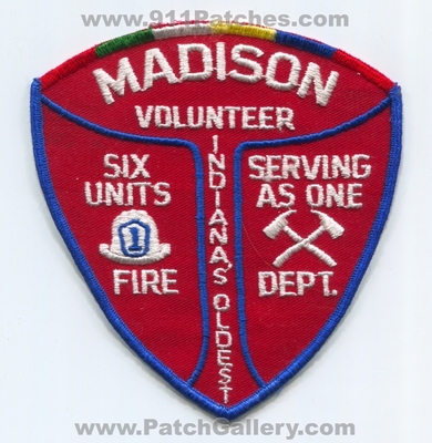Madison Volunteer Fire Department Patch (Indiana)
Scan By: PatchGallery.com
Keywords: vol. dept. six 6 units serving as one 1 indianas oldest