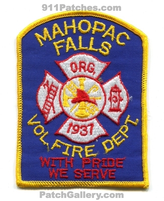 Mahopac Falls Volunteer Fire Department Patch (New York)
Scan By: PatchGallery.com
Keywords: vol. dept. org. 1937 with pride we serve