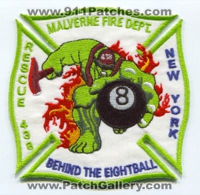 Malverne Fire Department Rescue 438 Patch (New York)
Scan By: PatchGallery.com
Keywords: dept. behind the eightball company co. station hulk