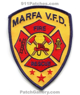 Marfa Volunteer Fire Rescue Department Patch (Texas)
Scan By: PatchGallery.com
Keywords: vol. dept. v.f.d. vfd