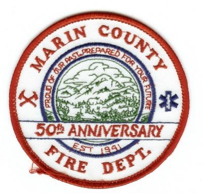 Marin County Fire Dept
Thanks to PaulsFirePatches.com for this scan.
Keywords: california department 50th anniversary