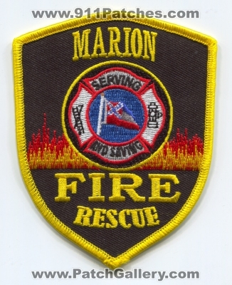Marion Fire Rescue Department Patch (Mississippi)
Scan By: PatchGallery.com
Keywords: dept. serving and saving