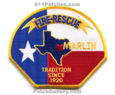 Marlin Fire Rescue Department Patch (Texas)
Scan By: PatchGallery.com
Keywords: dept. tradition since 1920