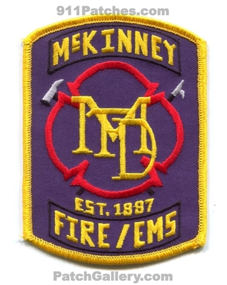 McKinney Fire Department Patch (Texas)
Scan By: PatchGallery.com
Keywords: dept. ems est. 1897