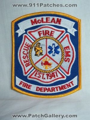 McLean Fire Department (UNKNOWN STATE)
Thanks to Walts Patches for this picture.
Keywords: dept. rescue ems