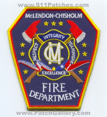 McLendon Chisholm Fire Department Patch (Texas)
Scan By: PatchGallery.com
Keywords: dept. integrity excellence respect teamwork