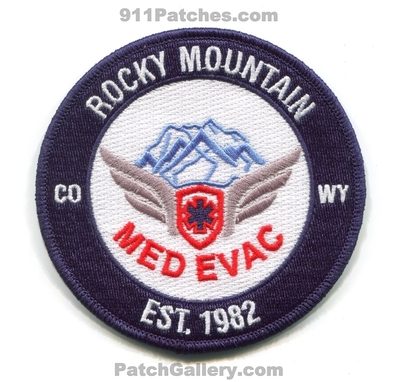 Med Evac EMS Patch (Colorado) (Wyoming)
[b]Scan From: Our Collection[/b]
[b]Patch Made By: 911Patches.com[/b]
Keywords: medevac air ambulance medical helicopter rocky mountain airlife greeley north colorado est. 1982