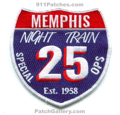 Memphis Fire Department Station 25 Patch (Tennessee)
Scan By: PatchGallery.com
[b]Patch Made By: 911Patches.com[/b]
Keywords: Dept. MFD M.F.D. Special Ops Operations Company Co. Night Train - Est. 1958