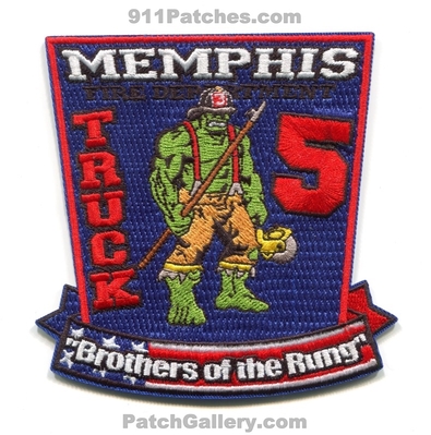Memphis Fire Department Truck 5 Patch (Tennessee)
Scan By: PatchGallery.com
[b]Patch Made By: 911Patches.com[/b]
Keywords: dept. mfd company co. station brothers of the rung the incredible hulk