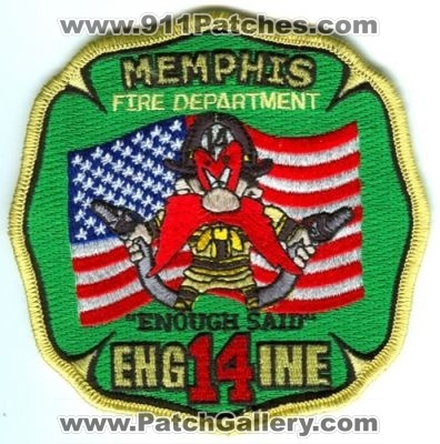 Memphis Fire Department Engine 14 Patch (Tennessee)
[b]Scan From: Our Collection[/b]
Keywords: dept. mfd yosemite sam company station
