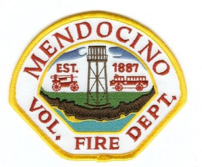 Mendocino Vol Fire Dept
Thanks to PaulsFirePatches.com for this scan.
Keywords: california volunteer department
