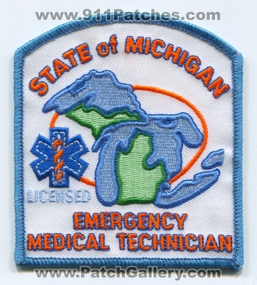 Michigan State Licensed Emergency Medical Technician EMT EMS Patch (Michigan)
Scan By: PatchGallery.com
Keywords: of certified registered e.m.t. services e.m.s. ambulance