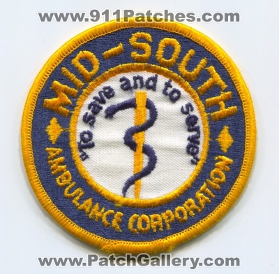 Mid-South Ambulance Corporation Patch (Louisiana)
Scan By: PatchGallery.com
Keywords: corp. ems emt paramedic to save and to serve