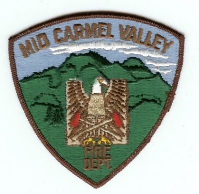 Mid Carmel Valley Fire Dept
Thanks to PaulsFirePatches.com for this scan.
Keywords: california department