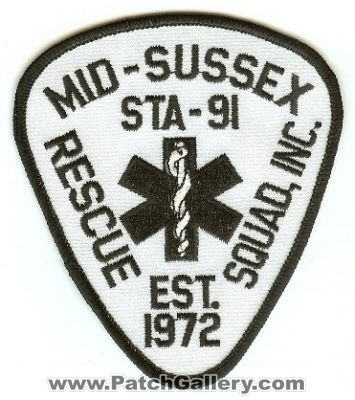 Mid Sussex Rescue Squad Inc
Thanks to PaulsFirePatches.com for this scan.
Keywords: delaware ems station 91