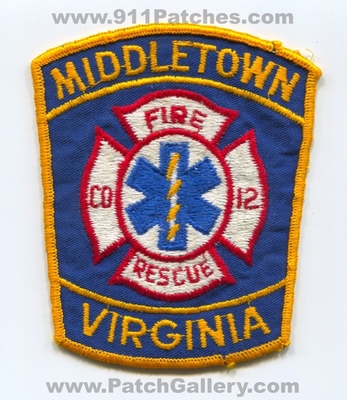 Middletown Fire Rescue Department Company 12 EMS Patch (Virginia)
Scan By: PatchGallery.com
Keywords: dept. co. number no. #12
