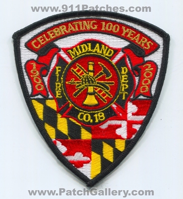 Midland Fire Department Company 18 Celebrating 100 Years 1900 2000 Patch (Maryland)
Scan By: PatchGallery.com
Keywords: dept. co. number no. #18