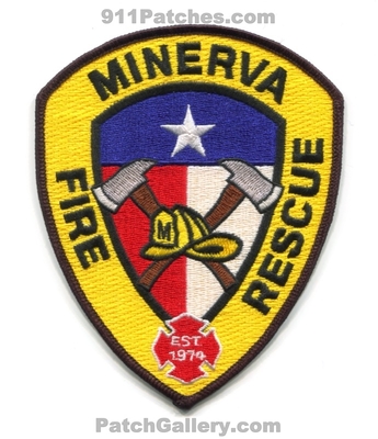 Minerva Fire Rescue Department Patch (Texas)
Scan By: PatchGallery.com
Keywords: dept. est. 1974
